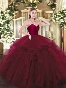 Great Wine Red Lace Up Sweet 16 Dresses Ruffles Sleeveless Floor Length