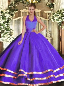 Tulle Sleeveless Floor Length 15 Quinceanera Dress and Ruffled Layers