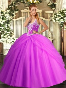 Delicate Floor Length Lilac Quinceanera Dress Straps Sleeveless Lace Up