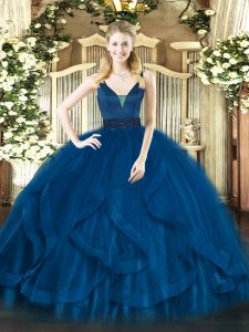 Floor Length Royal Blue Quinceanera Dress Straps Sleeveless Zipper