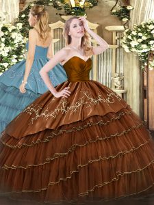 Best Selling Sweetheart Sleeveless Zipper Sweet 16 Quinceanera Dress Brown Organza and Taffeta