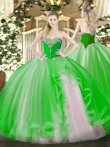 Gorgeous Ball Gowns Sweetheart Sleeveless Tulle Floor Length Lace Up Beading and Ruffles Quinceanera Gown