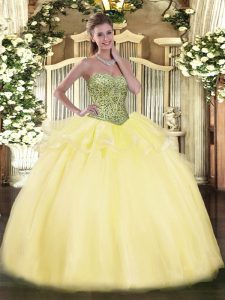 Tulle Sleeveless Floor Length Quinceanera Dresses and Beading and Ruffles