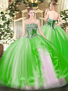 High Class Ball Gowns Beading and Ruffles Sweet 16 Quinceanera Dress Lace Up Tulle Sleeveless Floor Length