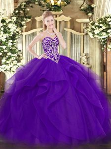 Hot Selling Tulle Sleeveless Floor Length Quinceanera Dresses and Beading and Ruffles