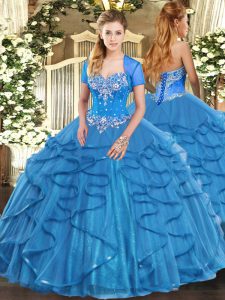 Custom Made Floor Length Baby Blue Sweet 16 Quinceanera Dress Sweetheart Sleeveless Lace Up