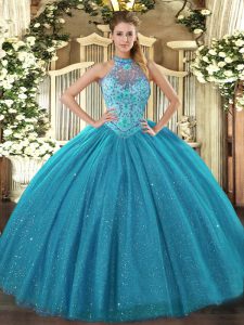 Smart Tulle Sleeveless Floor Length Sweet 16 Dresses and Beading and Embroidery