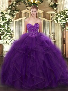 Latest Purple Sleeveless Ruffles Floor Length Quinceanera Gowns