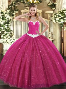 New Arrival Ball Gowns Quinceanera Gown Hot Pink Sweetheart Tulle Sleeveless Floor Length Lace Up