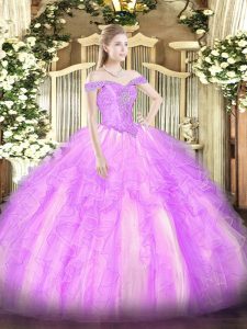 Free and Easy Beading and Ruffles Quince Ball Gowns Lilac Lace Up Sleeveless Floor Length