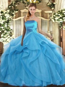 Tulle Sleeveless Floor Length Sweet 16 Dresses and Ruffles