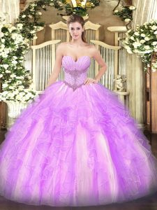 Lilac Sleeveless Beading and Ruffles Floor Length Quinceanera Dress