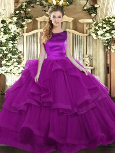 Sleeveless Lace Up Floor Length Ruffles Ball Gown Prom Dress