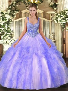 Suitable Sleeveless Beading and Ruffles Lace Up Sweet 16 Dress