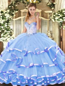 Custom Designed Floor Length Ball Gowns Sleeveless Blue Ball Gown Prom Dress Lace Up