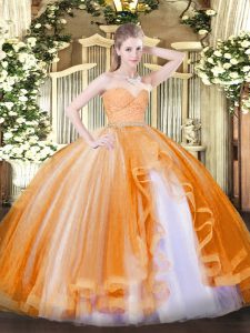 High Class Floor Length Ball Gowns Sleeveless Orange Quinceanera Gowns Zipper