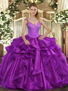 Lovely Organza Sleeveless Floor Length Sweet 16 Quinceanera Dress and Beading and Ruffles