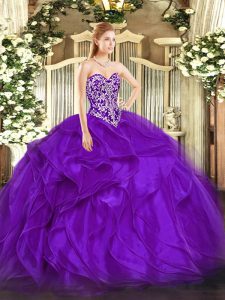 Stylish Organza Sleeveless Floor Length 15 Quinceanera Dress and Beading and Ruffles