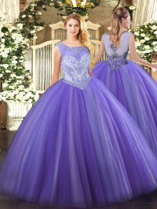 Exquisite Lavender Zipper Scoop Beading Vestidos de Quinceanera Tulle Sleeveless