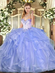 Ball Gowns Quince Ball Gowns Lavender Sweetheart Organza Sleeveless Floor Length Lace Up