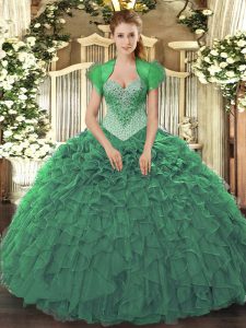 Latest Ball Gowns Quinceanera Gowns Green Sweetheart Organza Sleeveless Floor Length Lace Up