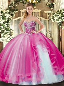 Most Popular Floor Length Fuchsia Quinceanera Gowns Sweetheart Sleeveless Lace Up