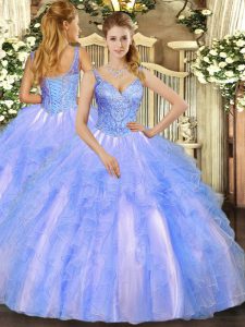 Vintage Sleeveless Lace Up Floor Length Beading and Ruffles Vestidos de Quinceanera