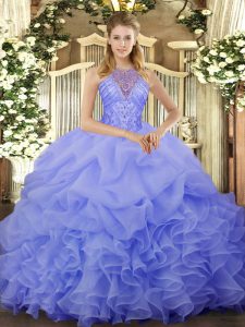 Artistic Organza Sleeveless Floor Length 15th Birthday Dress and Beading and Ruffles and Pick Ups