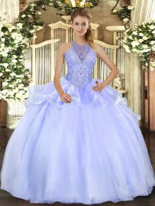 Best Beading Quinceanera Gowns Blue Lace Up Sleeveless Floor Length