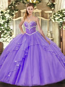 Sleeveless Beading and Ruffles Lace Up 15th Birthday Dress