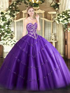 Luxury Sweetheart Sleeveless Zipper Quinceanera Gowns Purple Tulle