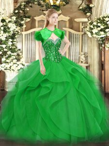 Top Selling Ball Gowns 15 Quinceanera Dress Green Sweetheart Tulle Sleeveless Floor Length Lace Up