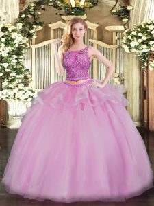 Extravagant Lilac Lace Up Ball Gown Prom Dress Beading Sleeveless Floor Length