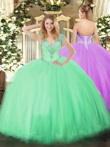 Dramatic Beading Sweet 16 Quinceanera Dress Apple Green Lace Up Sleeveless Floor Length