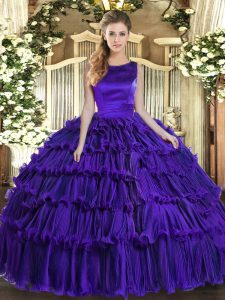 Latest Ruffled Layers Quinceanera Gown Purple Lace Up Sleeveless Floor Length