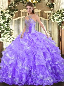 Attractive Lavender Sweetheart Lace Up Beading and Ruffled Layers Sweet 16 Quinceanera Dress Sleeveless