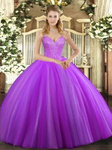 Tulle Sleeveless Floor Length Quinceanera Dresses and Beading