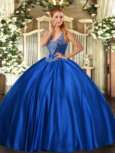 Great Royal Blue Straps Neckline Beading 15 Quinceanera Dress Sleeveless Lace Up