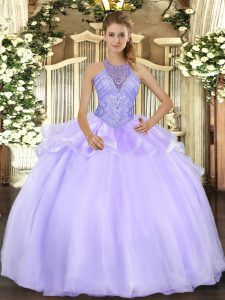 Free and Easy Floor Length Ball Gowns Sleeveless Lavender Quinceanera Gowns Lace Up