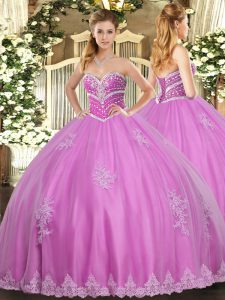 Rose Pink Lace Up Sweet 16 Dresses Beading and Appliques Sleeveless Floor Length