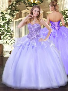 Sweetheart Sleeveless Quinceanera Gown Floor Length Appliques Lavender Organza