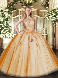 Floor Length Ball Gowns Sleeveless Orange Red Quinceanera Gowns Lace Up