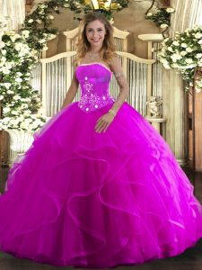 Simple Sleeveless Lace Up Floor Length Beading and Ruffles Vestidos de Quinceanera