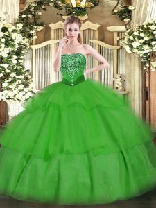 Sleeveless Lace Up Floor Length Beading and Ruffled Layers 15th Birthday Dress