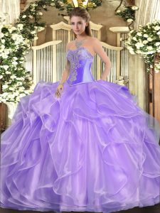 Organza Sleeveless Floor Length 15 Quinceanera Dress and Beading and Ruffles