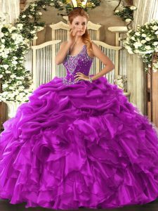 Edgy Organza Sleeveless Floor Length Quinceanera Gown and Beading and Ruffles and Pick Ups