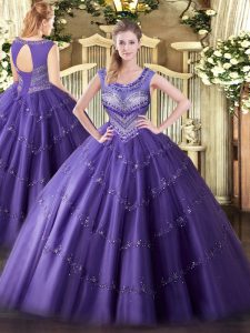 Modest Floor Length Ball Gowns Sleeveless Purple Sweet 16 Quinceanera Dress Lace Up