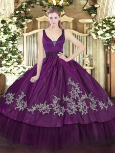 Exquisite Beading and Embroidery Quinceanera Gown Purple Zipper Sleeveless Floor Length