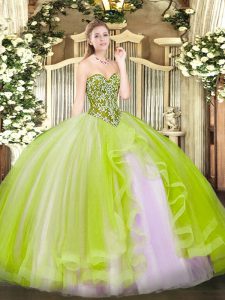 Edgy Yellow Green Sweetheart Neckline Beading and Ruffles 15 Quinceanera Dress Sleeveless Lace Up