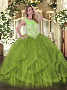 Fantastic Sleeveless Lace Up Floor Length Beading and Ruffles Quince Ball Gowns